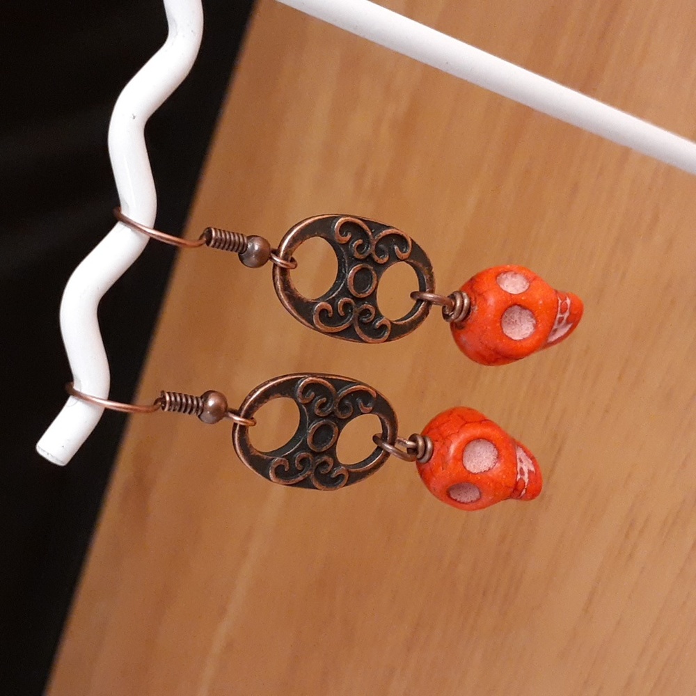 Copper & Orange Skull Pierced Earrings GG131